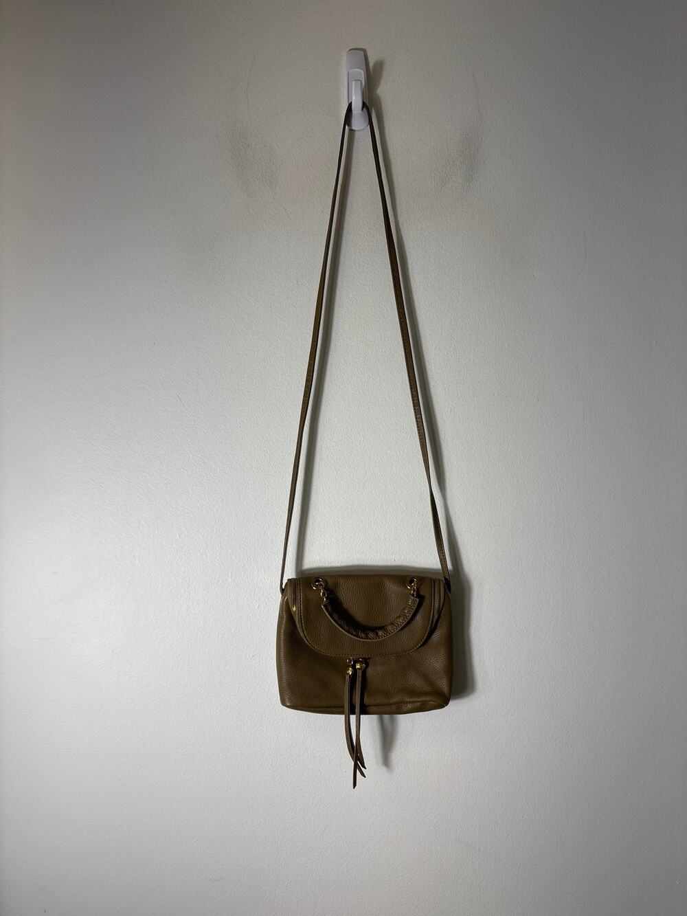 Hobo Greenish Tan Leather Small Crossbody Bag 10x8 Inches